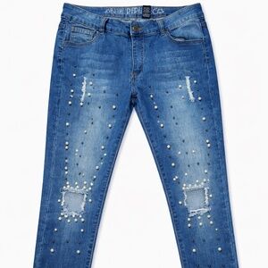 Blue Republic Pearl & Stud Embellished Skinny Jeans | Stretch Denim | Size 17 W